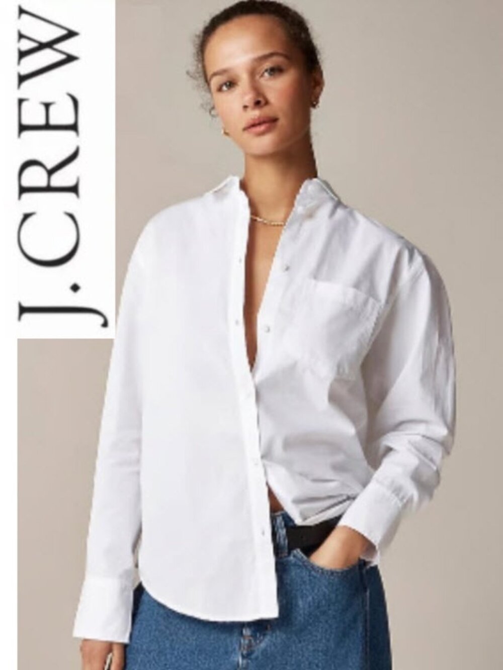 J. Crew White Button-Down Cotton Shirt